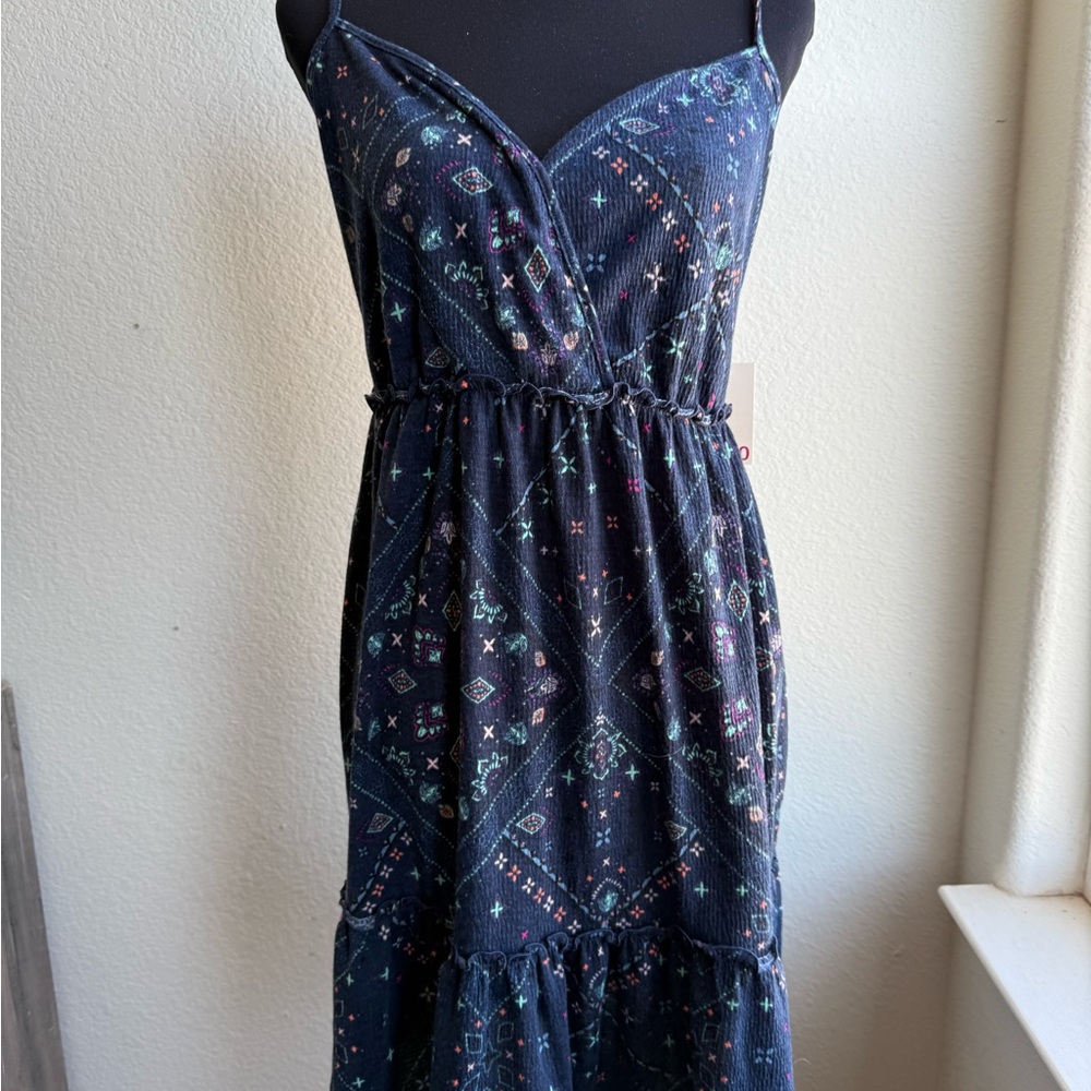 SO Blue Ruffled Tiered Midi Sundress